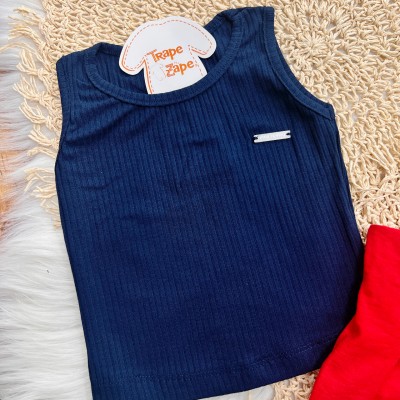 Conj. Regata e Short Saia Cheerleader - Marinho e Vermelho